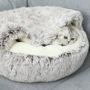 lit rond peluche chien et chat