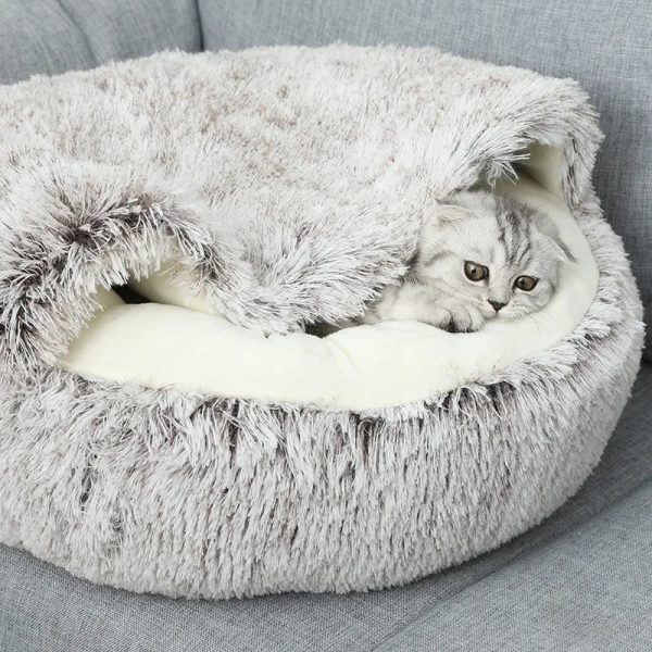 lit rond peluche chien et chat